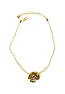 Colar Sempre Viva Classic Gold de flor com strass smoked e boreal no banho dourado