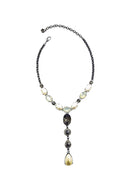 Colar Loreta glamour com perolas e pedras black diamond banhado no grafite