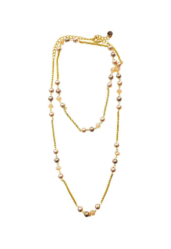 Colar Essencial Gold Rosê: Longuinho Delicado de Pérolas Rosê com Veneziana Dourada | Essencial para o Dia a Dia