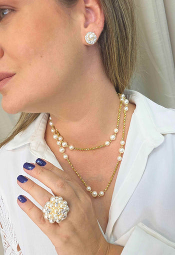 Colar Essencial Gold: Longuinho e Delicado de Pérolas com Veneziana Dourada | Essencial para o Dia a Dia