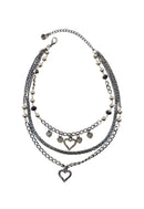 Colar Renata: Moderno com Mix de Correntes e Pingentes de Coração Banhado no Grafite | Peça Exclusiva