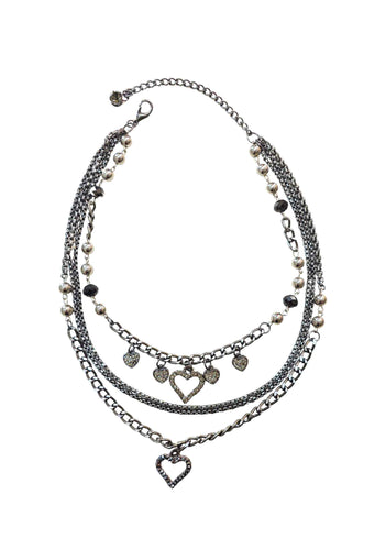 Colar Renata: Moderno com Mix de Correntes e Pingentes de Coração Banhado no Grafite | Peça Exclusiva