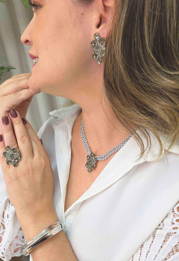 Colar Marli Silver: Clássico com Pingente Black Diamond e Venezianas no Prata | Escolha das Saharetes