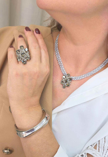 Colar Marli Silver: Clássico com Pingente Black Diamond e Venezianas no Prata | Escolha das Saharetes