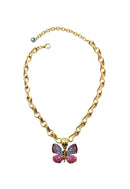 Colar de borboleta Indira classic com pedras coloridas banhado no dourado