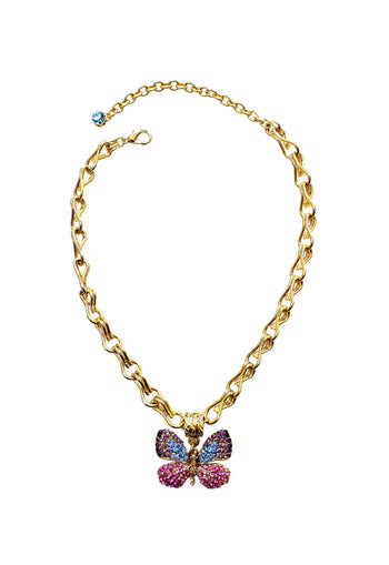 Colar de borboleta Indira classic com pedras coloridas banhado no dourado