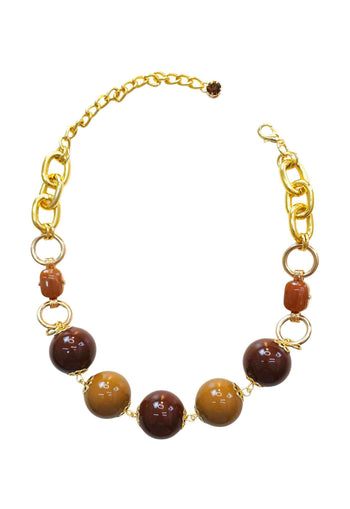 Colar Acervo: Clássico de Bolas e Pedras em Tons Marrom no Dourado | Estilo Atemporal