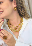 Colar Exclusividade Gold: com Pedras e Elos Banhados no Dourado | Bijuteria Artesanal