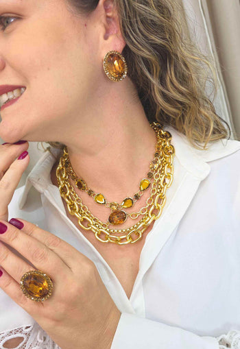 Colar Exclusividade Gold: com Pedras e Elos Banhados no Dourado | Bijuteria Artesanal