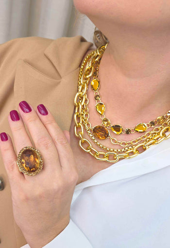 Colar Exclusividade Gold: com Pedras e Elos Banhados no Dourado | Bijuteria Artesanal