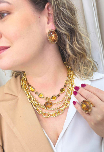 Colar Exclusividade Gold: com Pedras e Elos Banhados no Dourado | Bijuteria Artesanal