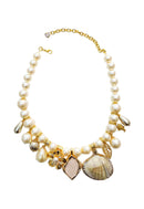 Colar Pérolas Concha Peixe Dourado Tropical | Colar Búzios