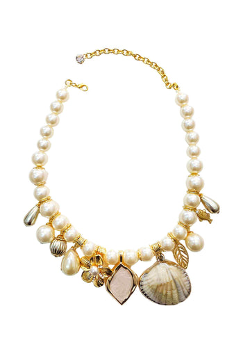 Colar Pérolas Concha Peixe Dourado Tropical | Colar Búzios