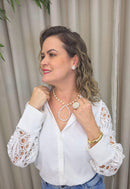 Colar Antonieta Gold de perolas com pingente de gota cristal banhado no dourado