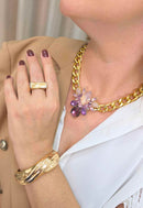 Colar Paola: Moderno com Pedras Rosa, Ametista e Corrente no Dourado | Look Vibrante
