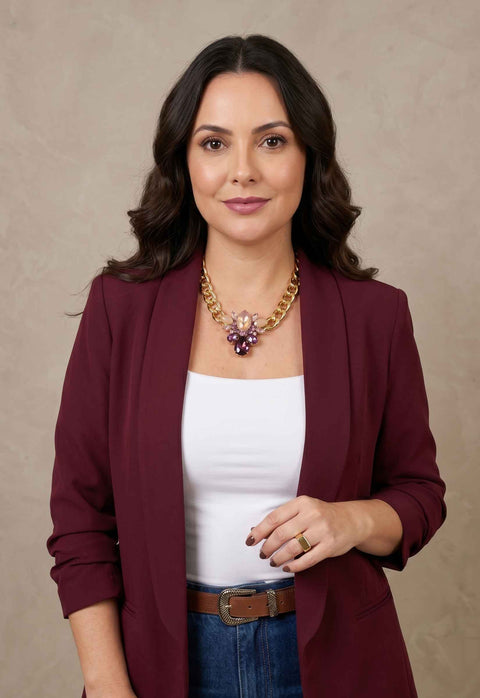 Colar Paola: Moderno com Pedras Rosa, Ametista e Corrente no Dourado | Look Vibrante