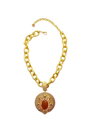 Colar Prestigiosa: Elegante com Maxi Pingente Redondo de Resina Terracota e Elos no Dourado | Estilo Atemporal