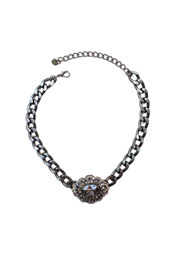 Colar Isabelita: Elegante de Corrente com Pingente Oval Cinza no Grafite | Acessório de Luxo