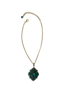 Colar Raridade Verde Esmeralda com pingente de strass e veneziana ouro velho