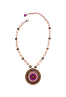 Colar Coliseu de Mandala com pedras rosa e marrom banhado no vintage