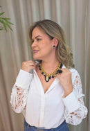 Maxi Colar Zaira: Romântico com Pedras Pretas, Coração, Cristais pretos e Corrente no Dourado | Look de Festa