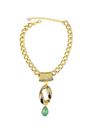 Colar Euforia Classic de elos dourados e pingente de gota verde menta