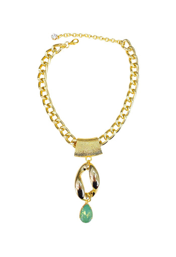 Colar Euforia Classic de elos dourados e pingente de gota verde menta