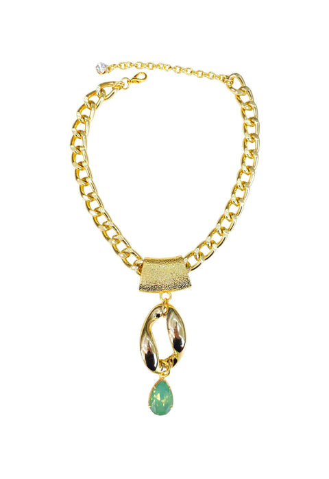 Colar Euforia Classic de elos dourados e pingente de gota verde menta