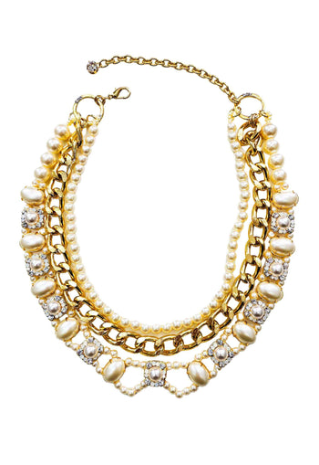 Maxi Colar Ícone de perolas com elos dourado glamour