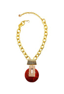 Colar Maria Eugênia: Elegante com Resina Terracota e Pingente Retangular de Strass Pêssego Banhado no Dourado | By Sahar