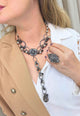 Colar Bolero: Floral Elegante com Pedras Grafite e Strass Hematite no Grafite | Look de Festa
