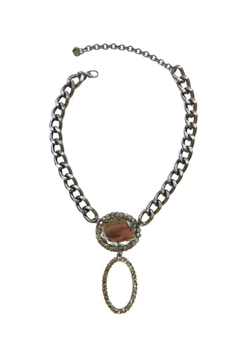 Colar Anali: Pingente Oval de Pedras Black Diamond no Grafite | Moda Festa Design By Sahara