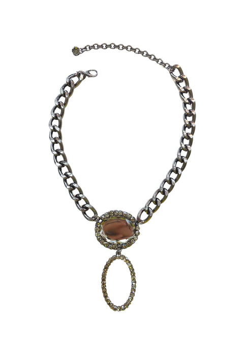 Colar Anali: Pingente Oval de Pedras Black Diamond no Grafite | Moda Festa Design By Sahara