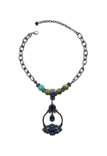 Colar Andrea: Elos com Pingente de Pedras Azuis e Turquesas Banhado no Grafite | Seleção Especial da Dai