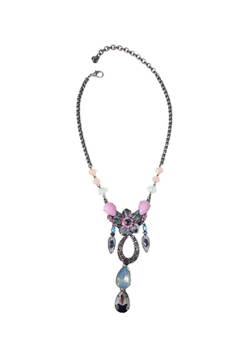 Colar Lorrane grafite com pingente de flor e pedras candy colors