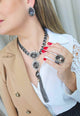 Colar Garbo grafite com pedras black diamond e franjas