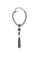 Colar Garbo grafite com pedras black diamond e franjas