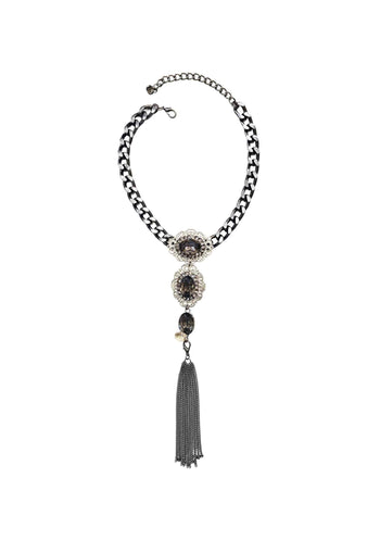 Colar Garbo grafite com pedras black diamond e franjas