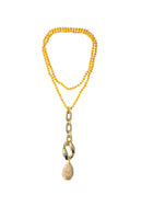 Colar Albuquerque de pedras topaz elos dourados e pedra de resina marrom