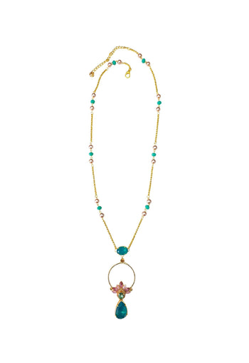 Colar Eduarda: Estilo Longo com Pingente e Pedras Coloridas no Dourado | Design By Sahara