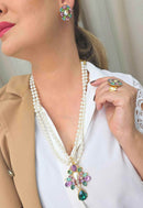 Colar Darci de Pérolas com Pingente de Pedras Coloridas Banhado Dourado | Sahara Acessórios
