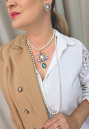 Colar Darci de Pérolas com Pingente de Pedras Coloridas Banhado Dourado | Sahara Acessórios