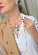 Colar Darci de Pérolas com Pingente de Pedras Coloridas Banhado Dourado | Sahara Acessórios