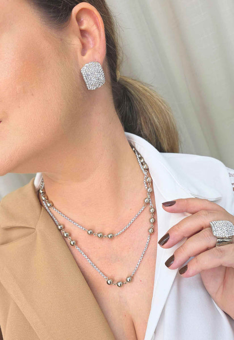 Colar Essencial Silver: Delicado de Bolinhas e Veneziana no Prata | Sahara Acessórios