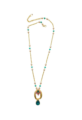 Colar Eduarda: Estilo Longo com Pingente e Pedras Coloridas no Dourado | Design By Sahara