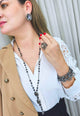 Colar Carisma estilo longuinho com pedras black diamond e hematite banhado no grafite