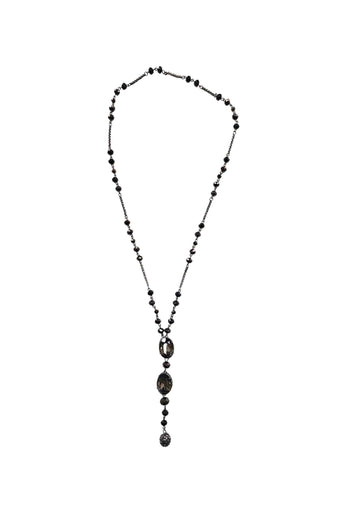 Colar Carisma estilo longuinho com pedras black diamond e hematite banhado no grafite
