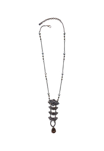 Colar Rosemeire: Estilo Longo com Pingente de Pedras Hematite no Grafite | Favorito das Saharetes