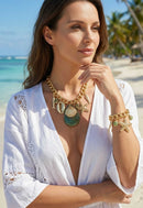 Colar Tropical Chic com pingente de peixes, conchas e estrela do mar e resina turquesa