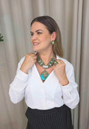 Maxi Colar Isaura: Estilo Boho com Pedras Azul Turquesa e Correntes no Prata | Destaque no seu Look